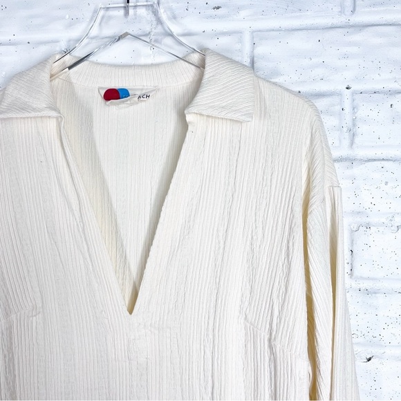 FREE PEOPLE BEACH Astr Ivory long v-neck collared Dress Cover-up - Picture 5 of 11